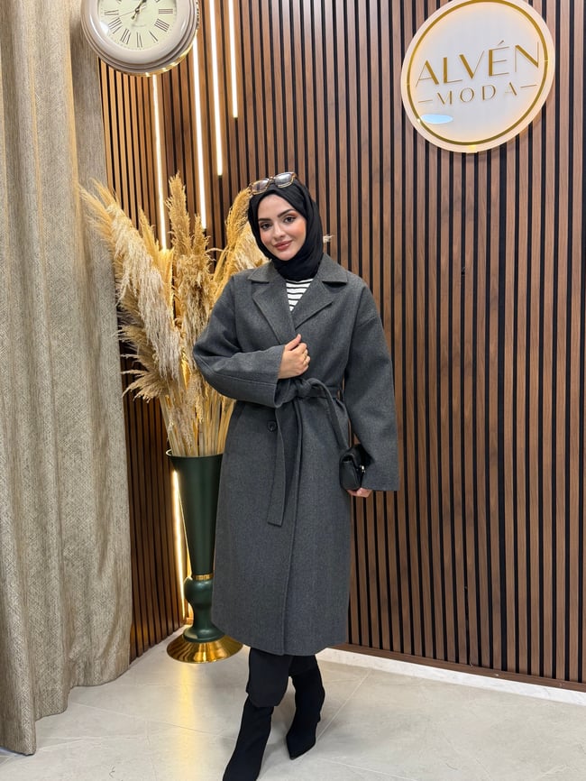 TİA Premium Astarlı Oversize Kaban  | Antrasit