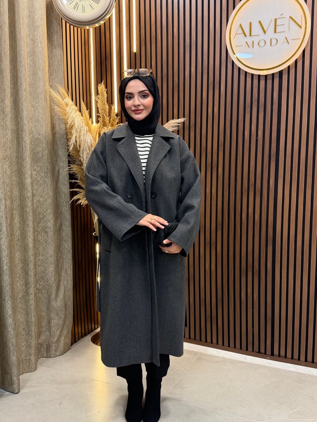 TİA Premium Astarlı Oversize Kaban  | Antrasit