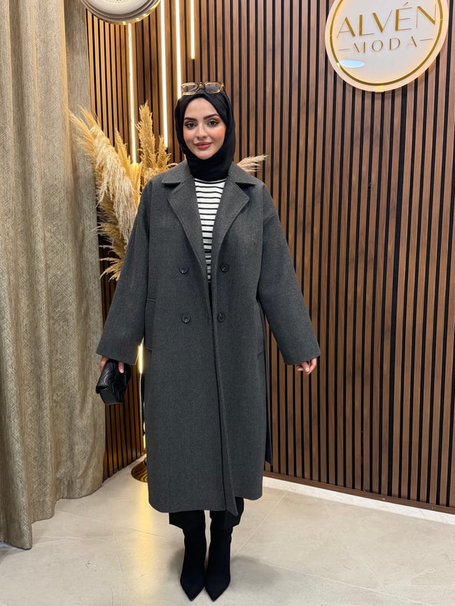 TİA Premium Astarlı Oversize Kaban  | Antrasit