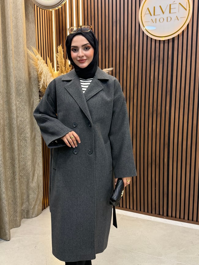 TİA Premium Astarlı Oversize Kaban  | Antrasit
