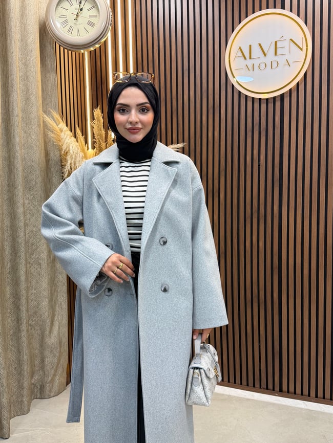 TİA Premium Astarlı Oversize Kaban  | Gri