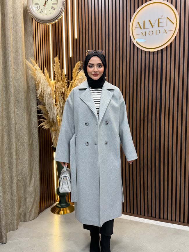 TİA Premium Astarlı Oversize Kaban  | Gri