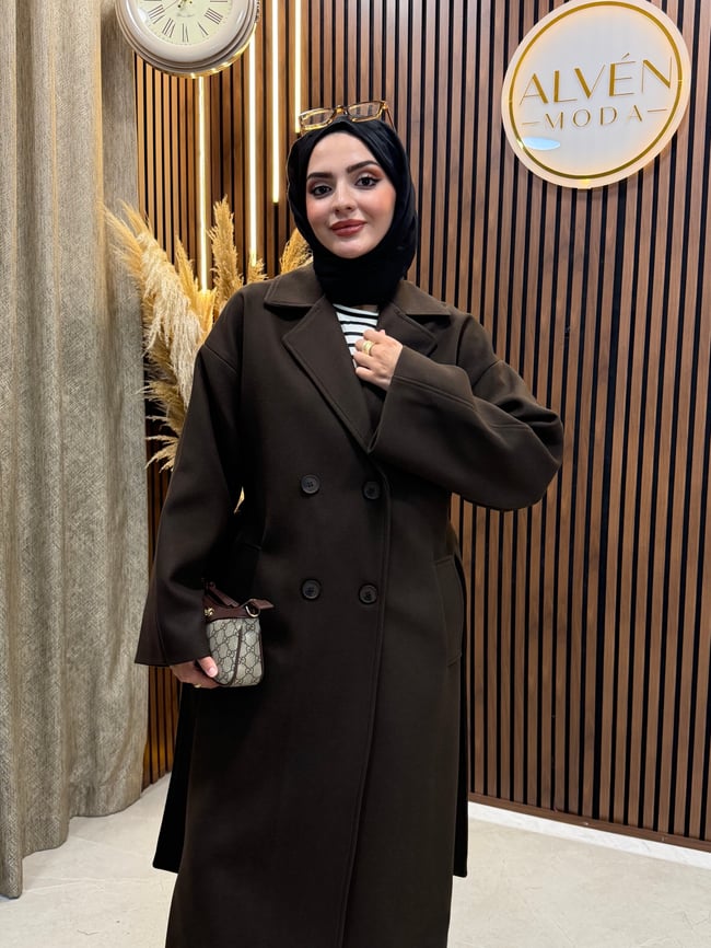 TİA Premium Astarlı Oversize Kaban  | Kahverengi