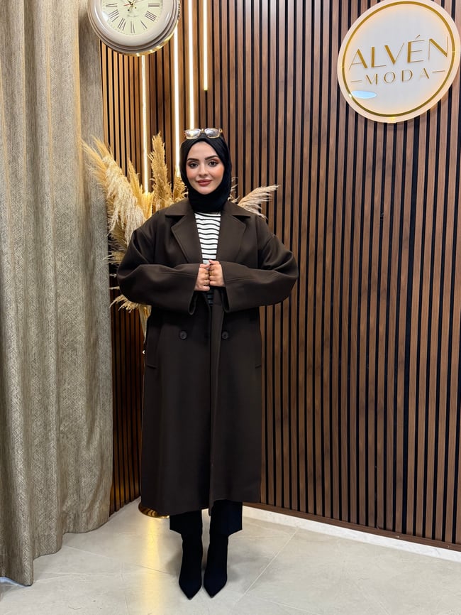 TİA Premium Astarlı Oversize Kaban  | Kahverengi