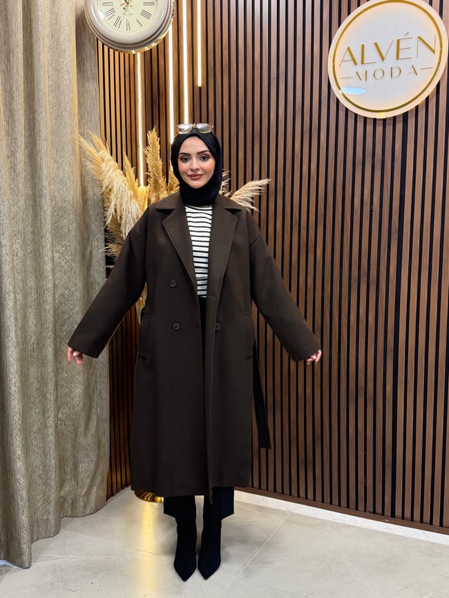 TİA Premium Astarlı Oversize Kaban  | Kahverengi