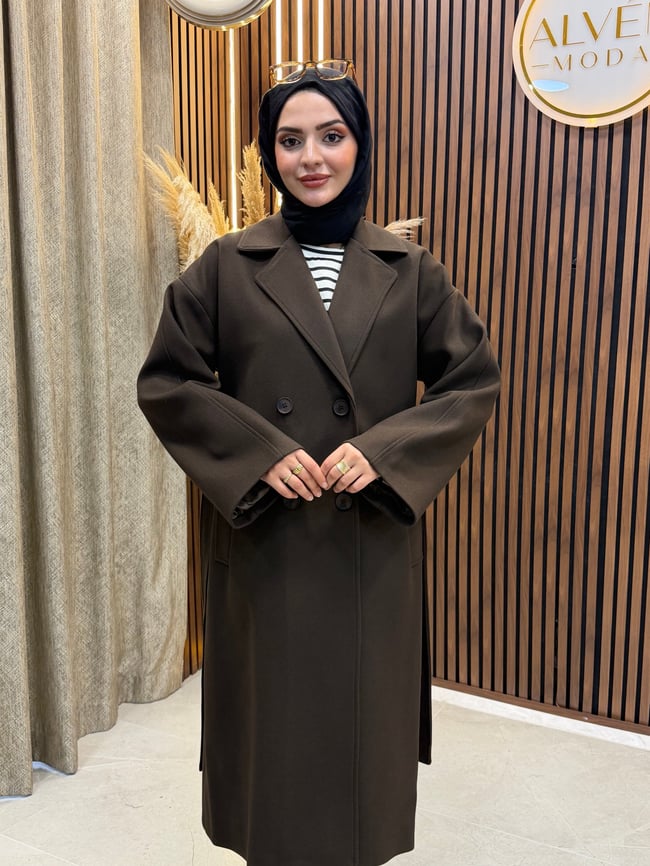 TİA Premium Astarlı Oversize Kaban  | Kahverengi