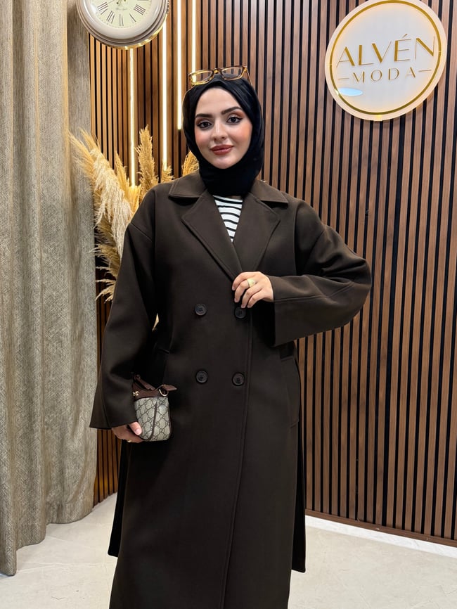 TİA Premium Astarlı Oversize Kaban  | Kahverengi