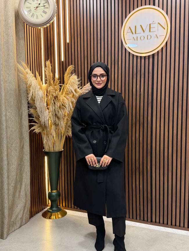 TİA Premium Astarlı Oversize Kaban  | Siyah