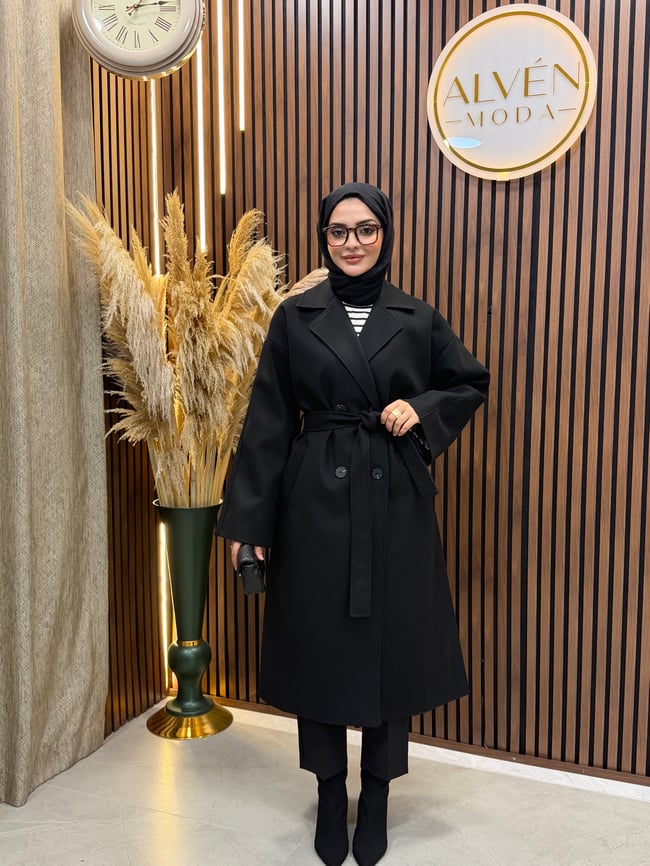 TİA Premium Astarlı Oversize Kaban  | Siyah