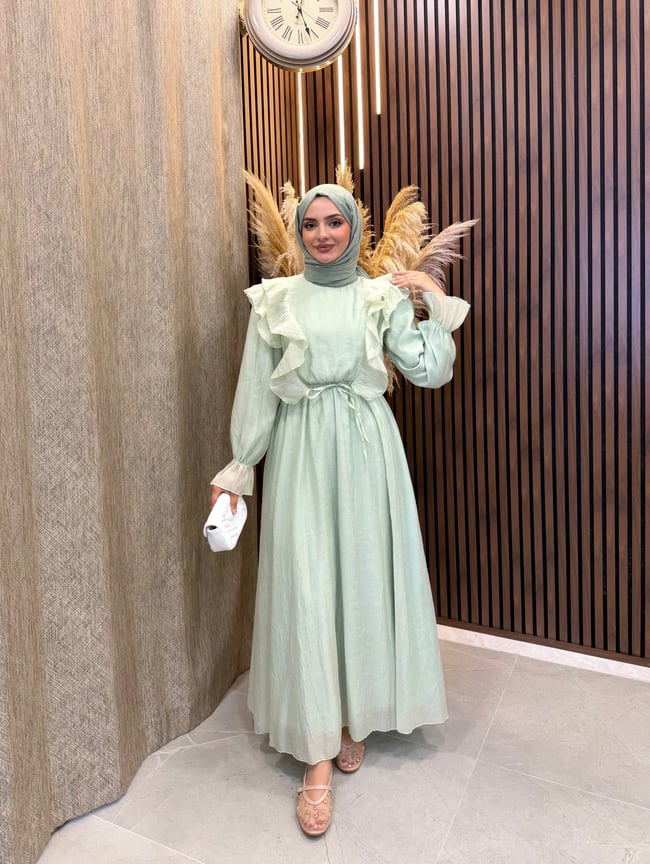 Vera Fırfır Detaylı Elbise | Mint