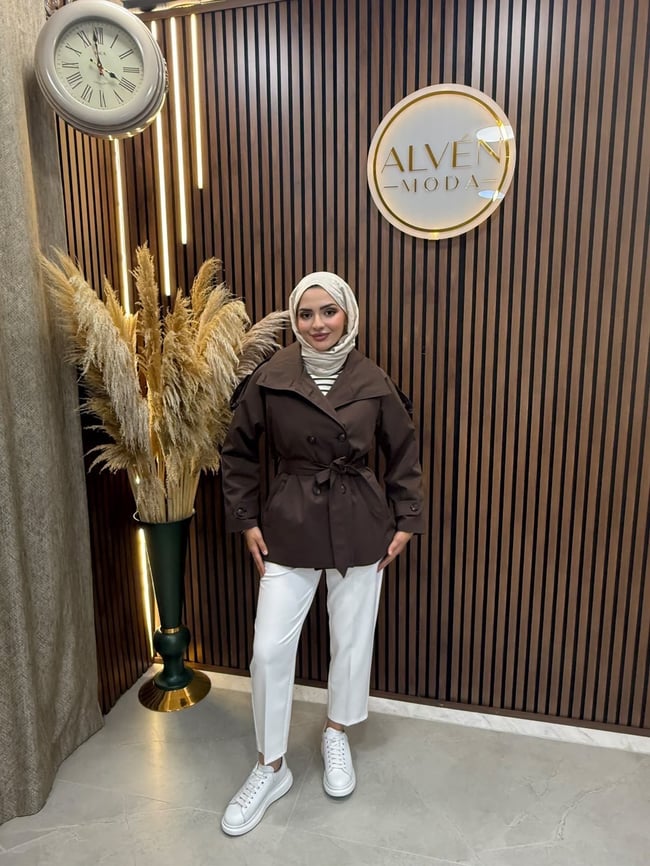 Viona  Premium Su Geçirmez Kuşaklı Oversize Trençkot | Kahverengi