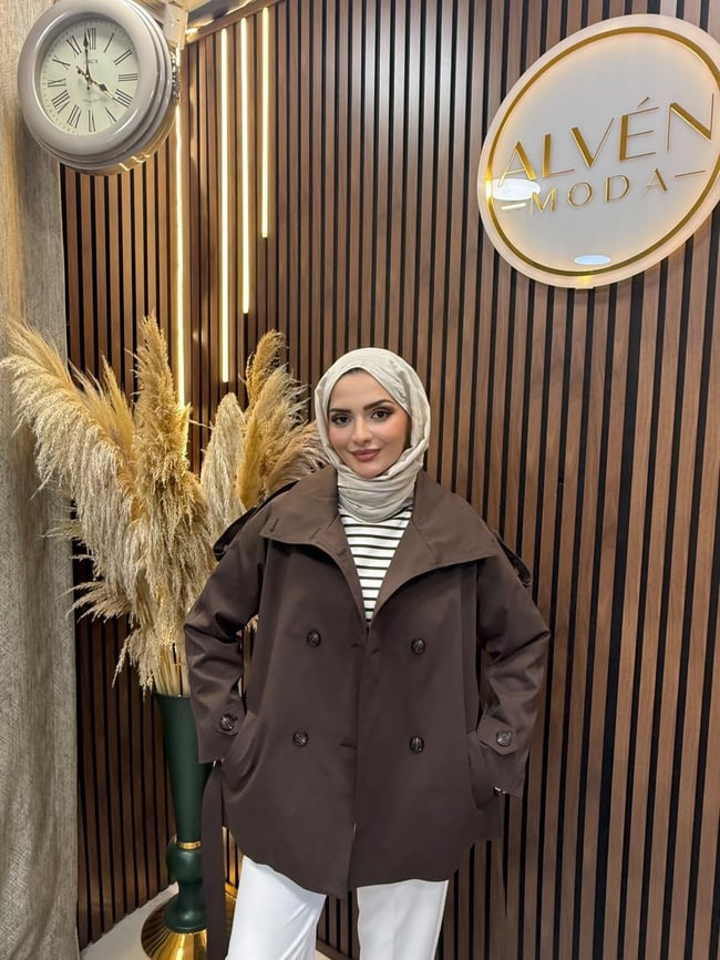 Viona  Premium Su Geçirmez Kuşaklı Oversize Trençkot | Kahverengi
