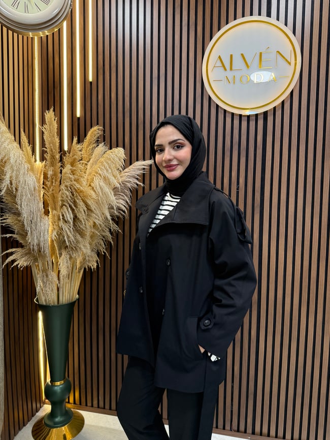 Viona  Premium Su Geçirmez Kuşaklı Oversize Trençkot | Siyah