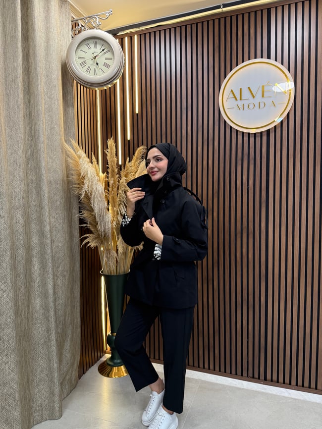 Viona  Premium Su Geçirmez Kuşaklı Oversize Trençkot | Siyah