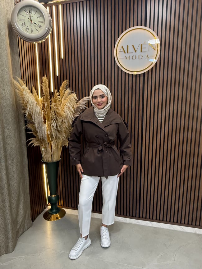 Viona  Premium Su Geçirmez Kuşaklı Oversize Trençkot | Kahverengi