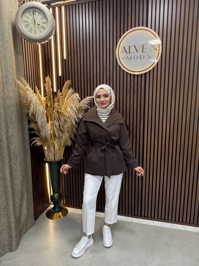Viona  Premium Su Geçirmez Kuşaklı Oversize Trençkot | Kahverengi