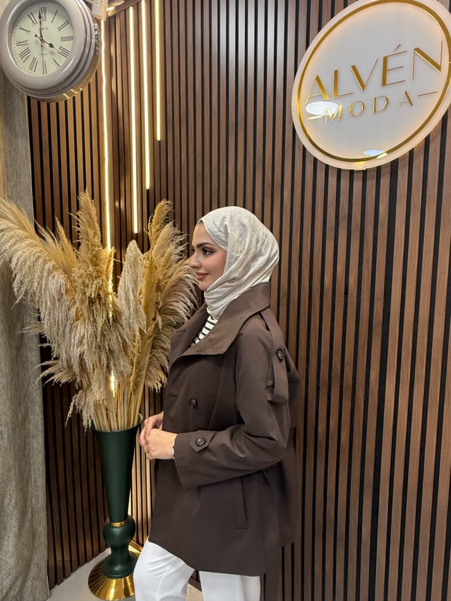 Viona  Premium Su Geçirmez Kuşaklı Oversize Trençkot | Kahverengi