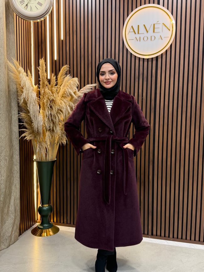 ZELİA Premium Astarlı Fox Kaban | Mürdüm