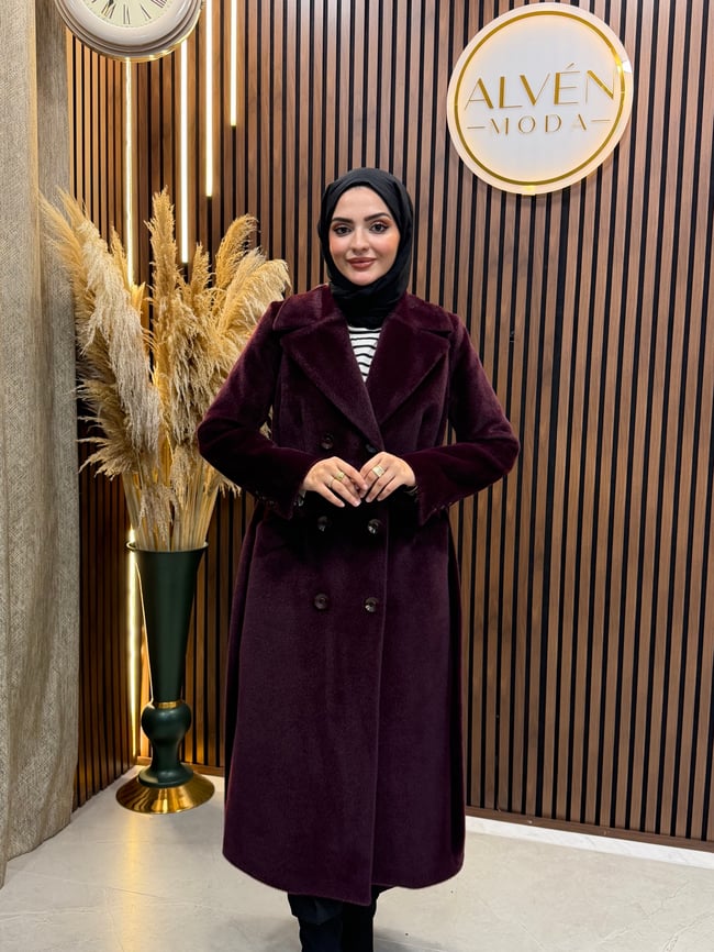 ZELİA Premium Astarlı Fox Kaban | Mürdüm