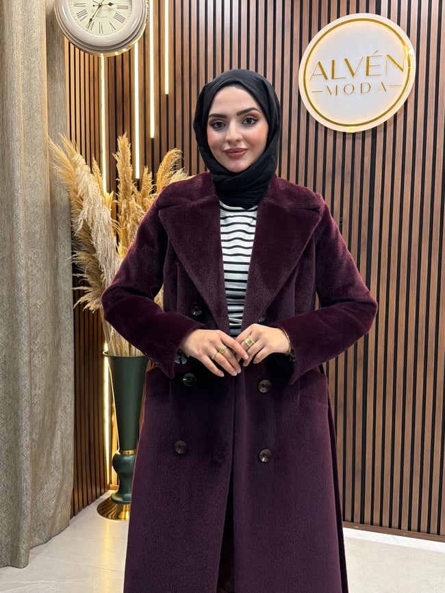 ZELİA Premium Astarlı Fox Kaban | Mürdüm