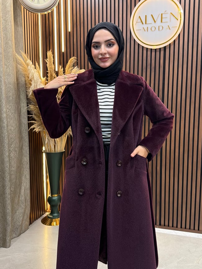 ZELİA Premium Astarlı Fox Kaban | Mürdüm