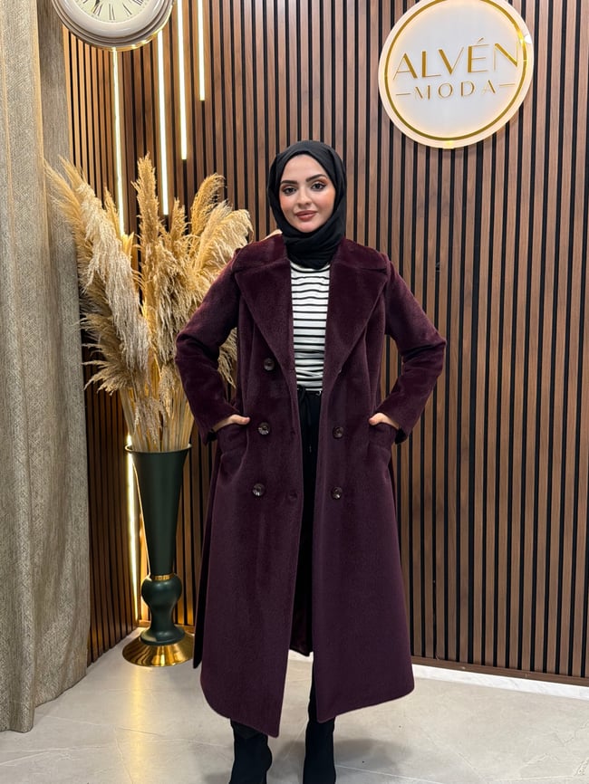 ZELİA Premium Astarlı Fox Kaban | Mürdüm