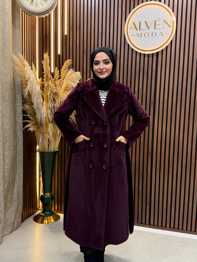 ZELİA Premium Astarlı Fox Kaban | Mürdüm