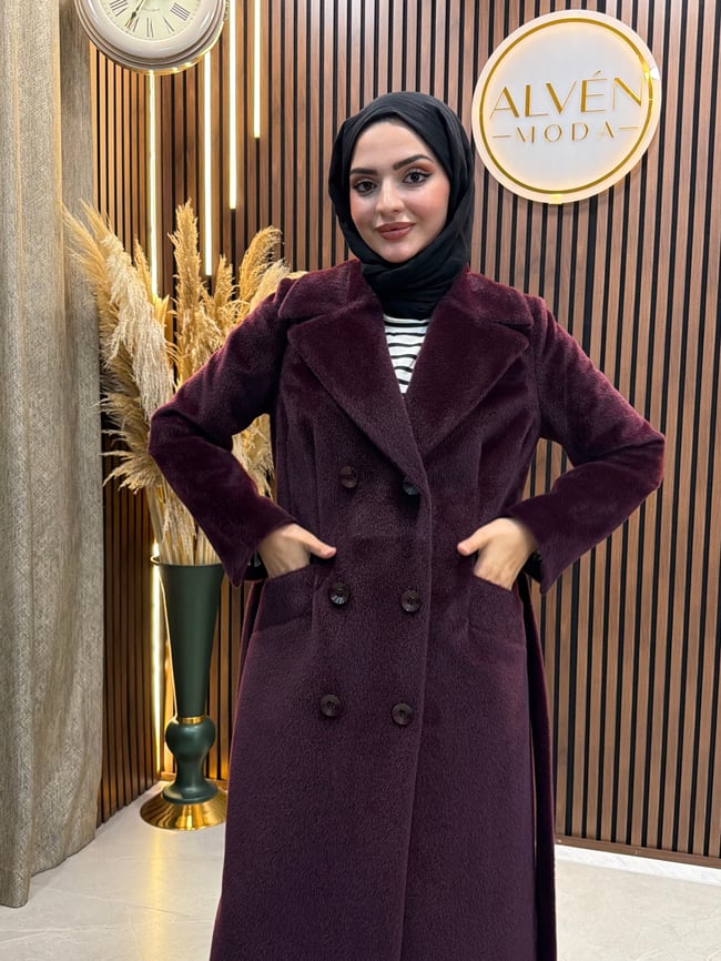 ZELİA Premium Astarlı Fox Kaban | Mürdüm