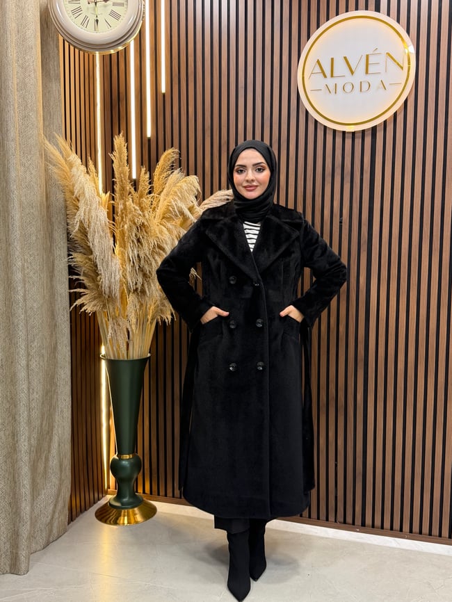 ZELİA Premium Astarlı Fox Kaban | Siyah