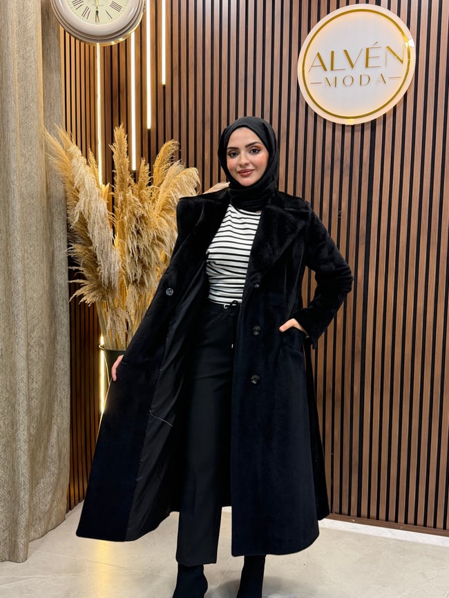 ZELİA Premium Astarlı Fox Kaban | Siyah