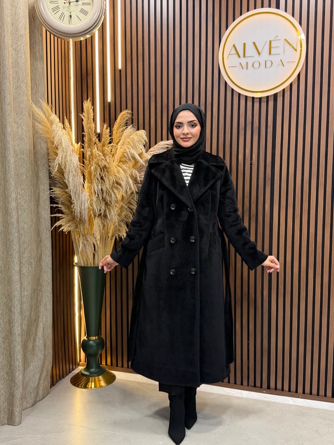 ZELİA Premium Astarlı Fox Kaban | Siyah