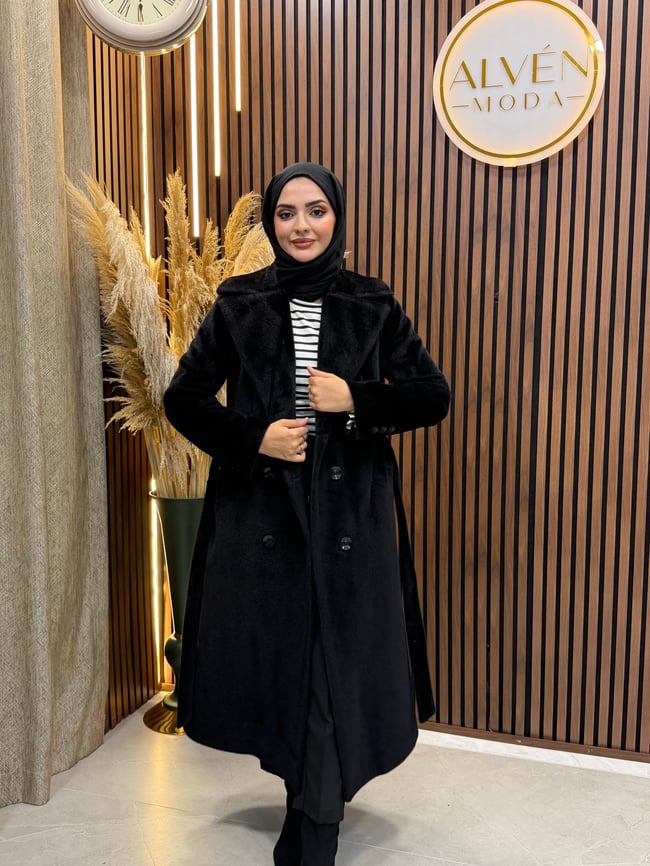 ZELİA Premium Astarlı Fox Kaban | Siyah
