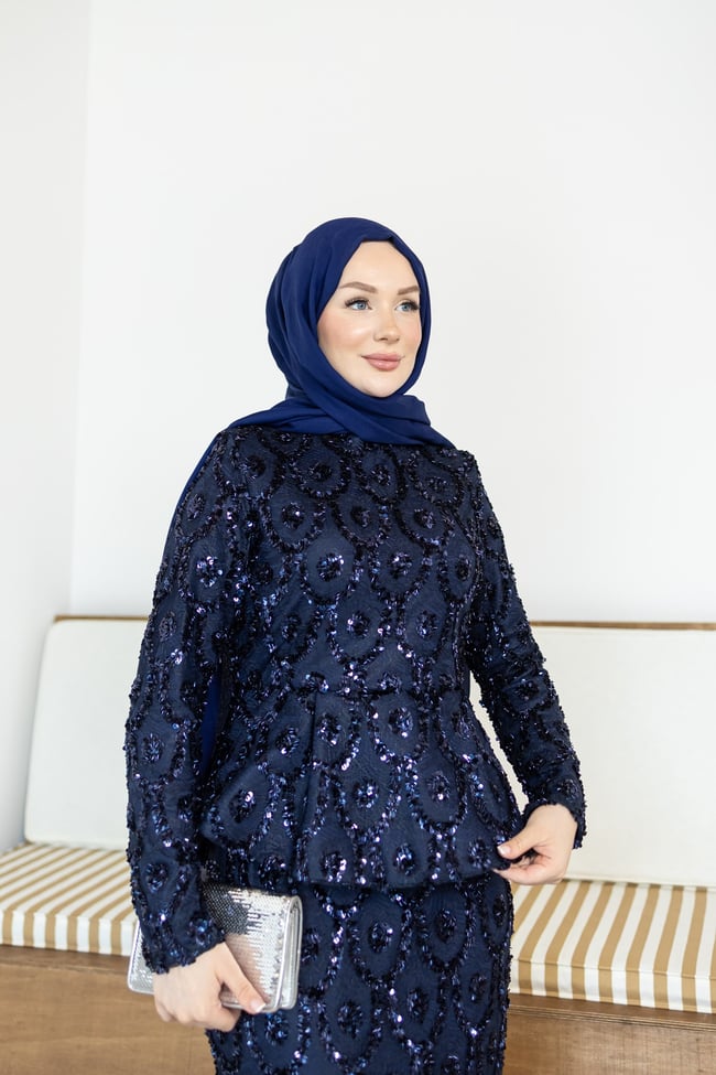 İç Kısmı Denyeli Abiye Elbise | Lacivert