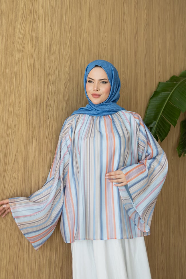 İnce Keten Bluz | Mavi