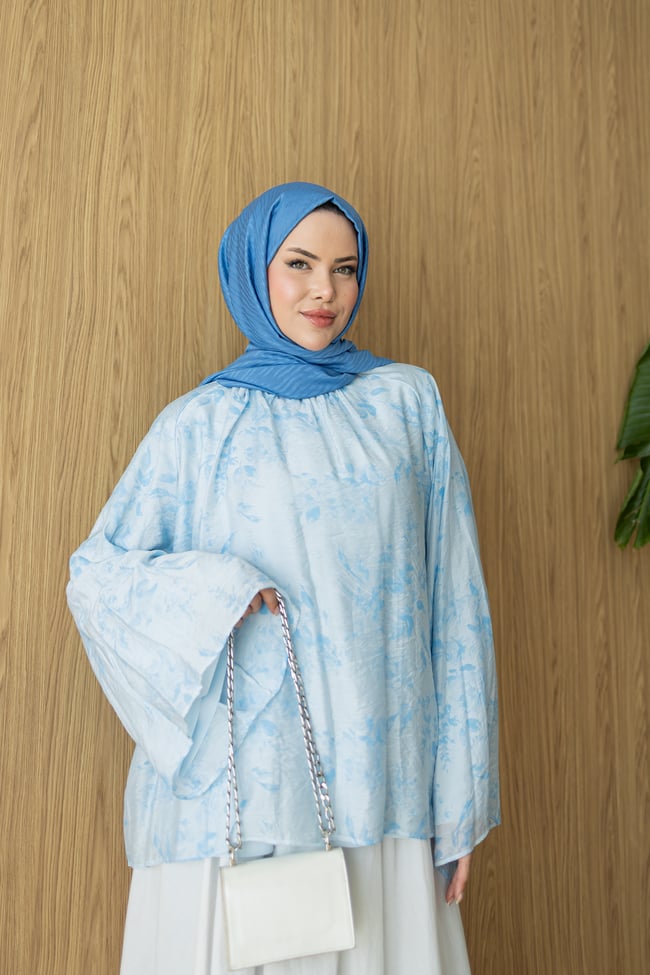 İnce Keten Bluz | Mavi