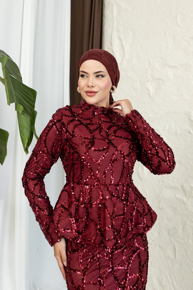 Işıltılı Balık Abiye | Bordo