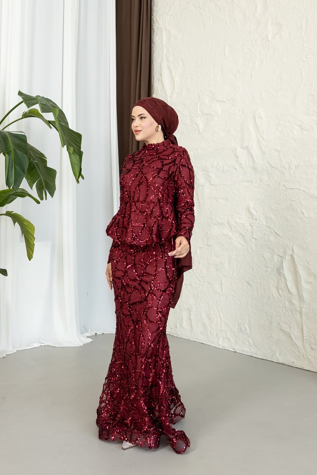 Işıltılı Balık Abiye | Bordo