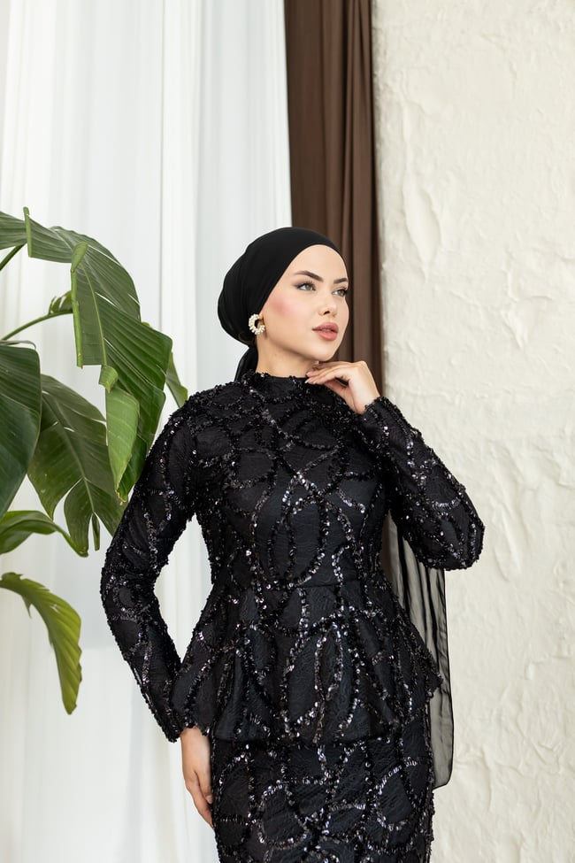 Işıltılı Balık Abiye | Siyah