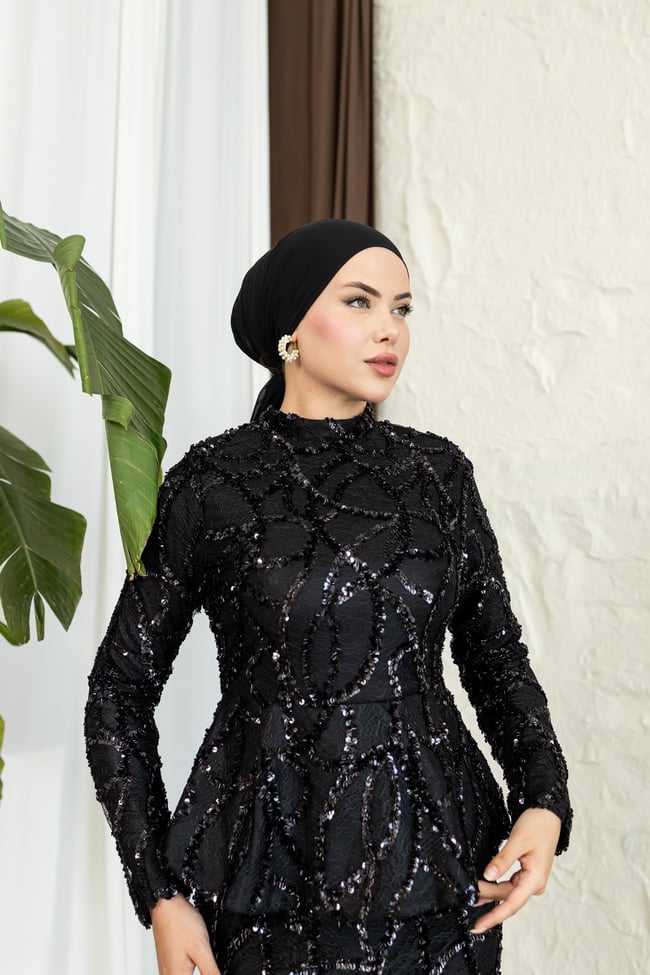 Işıltılı Balık Abiye | Siyah