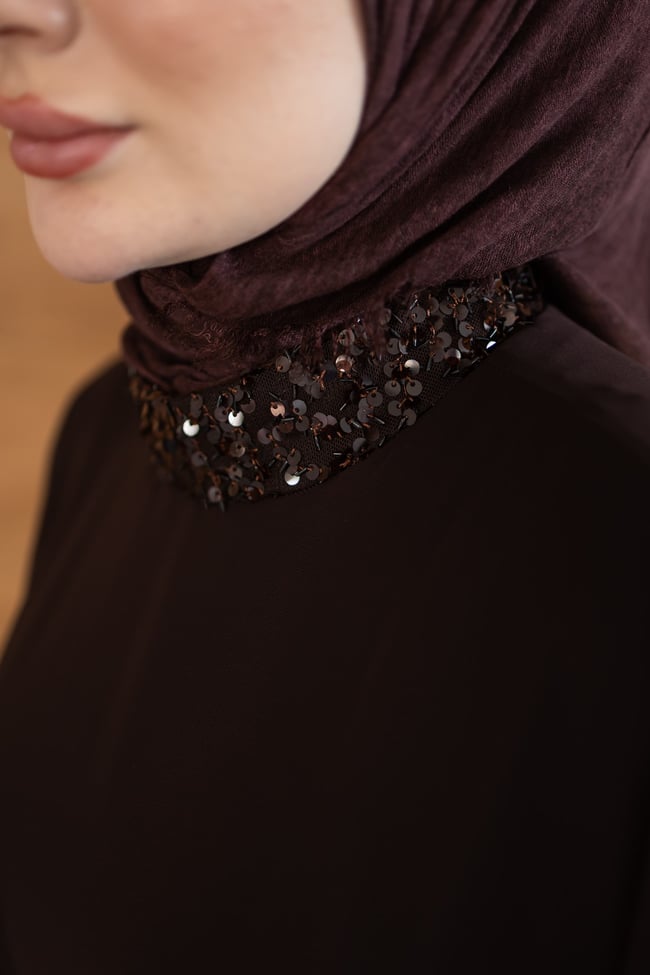 Pelerinli Payet Elbise | Kahverengi