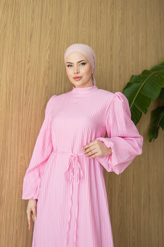 Pliseli Elbise | Pembe