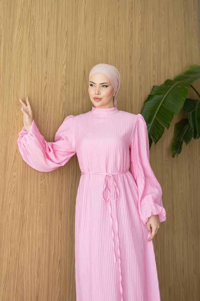Pliseli Elbise | Pembe