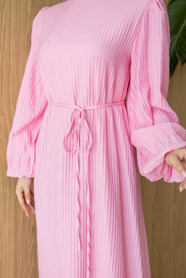 Pliseli Elbise | Pembe