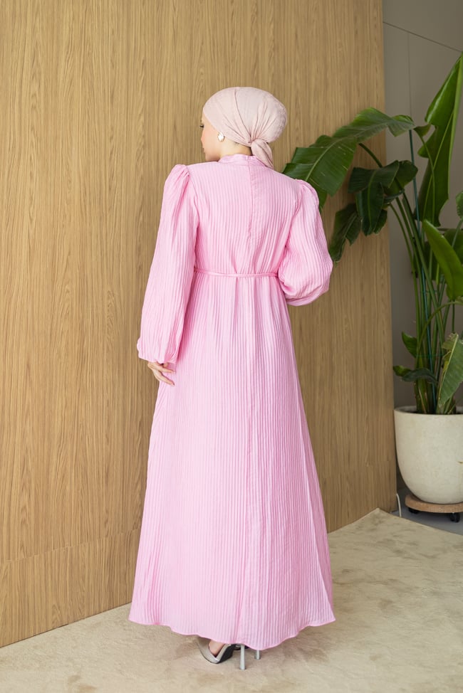 Pliseli Elbise | Pembe