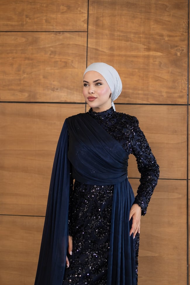 Ravza Payetli Model Abiye | Lacivert