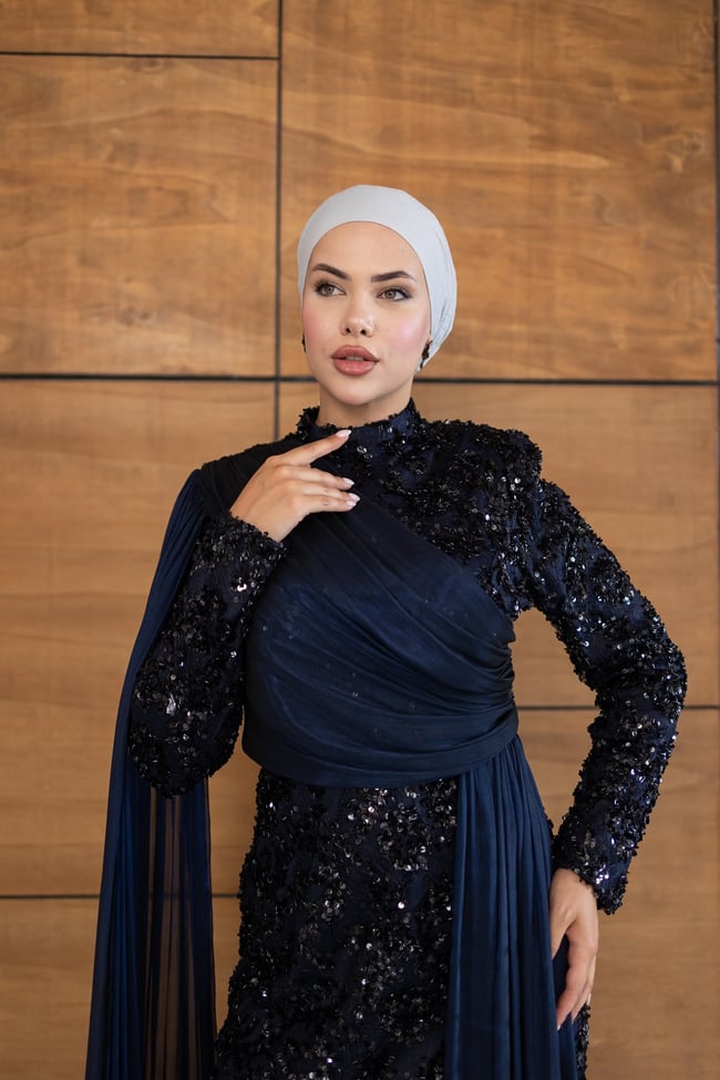 Ravza Payetli Model Abiye | Lacivert