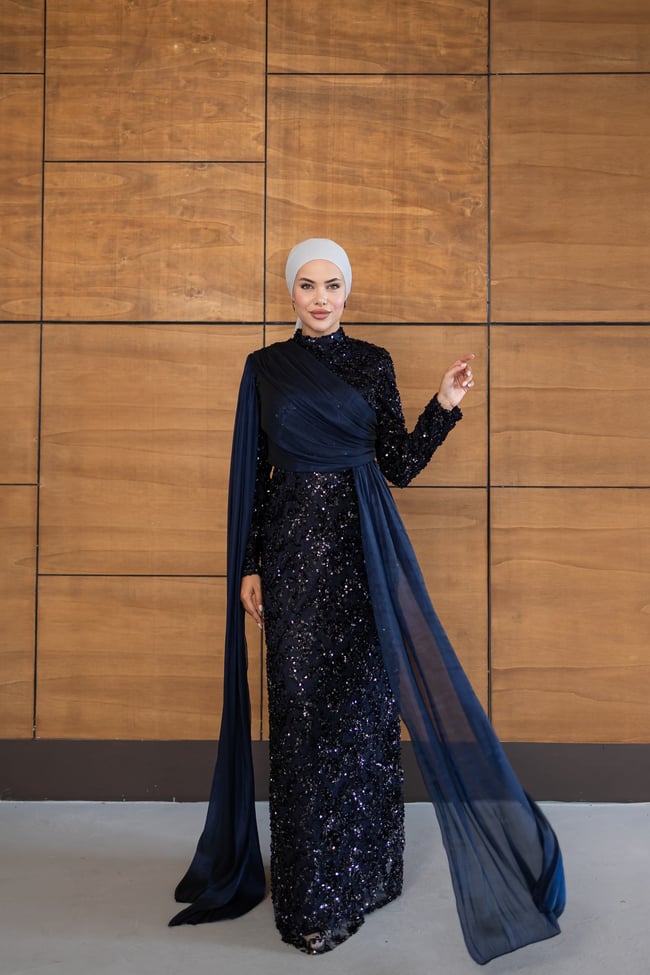 Ravza Payetli Model Abiye | Lacivert