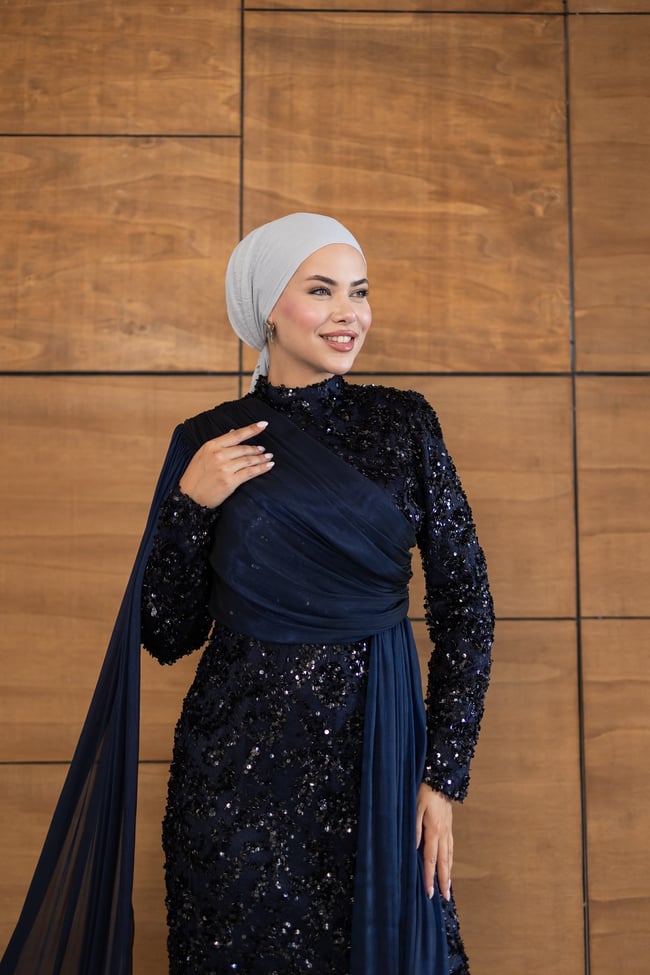 Ravza Payetli Model Abiye | Lacivert