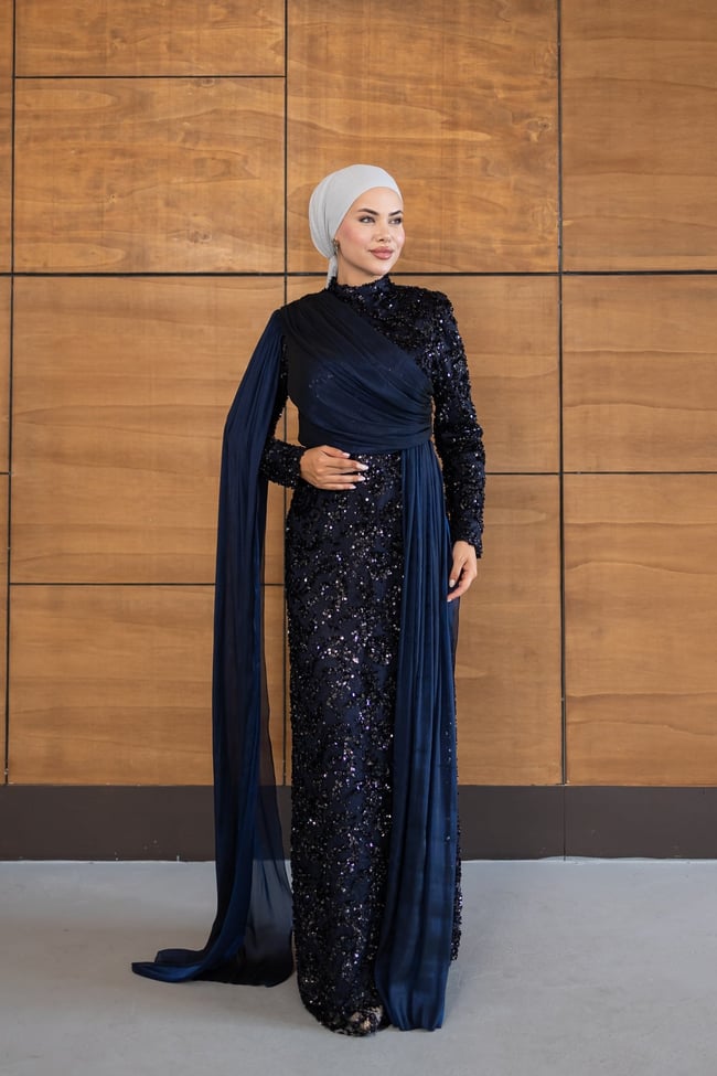 Ravza Payetli Model Abiye | Lacivert