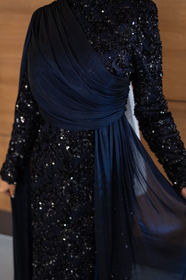 Ravza Payetli Model Abiye | Lacivert